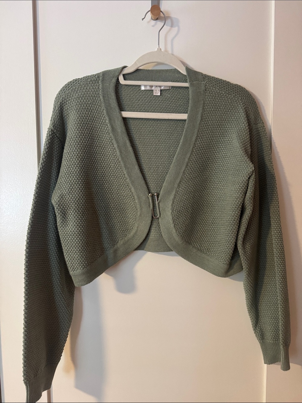 Anthropologie Sage Green Cropped Knit Cardigan